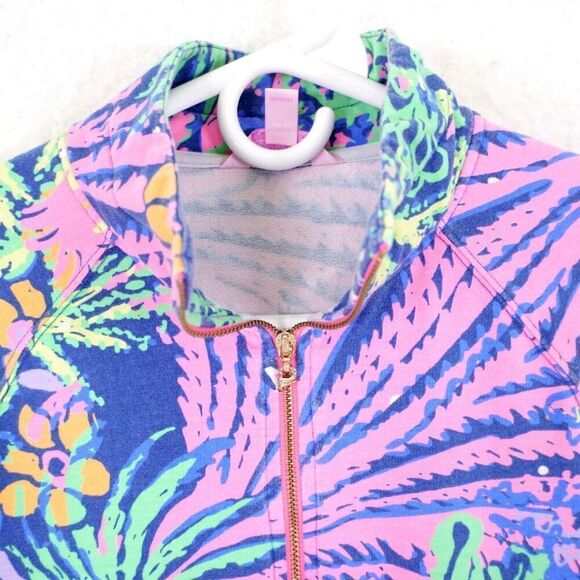 Lilly Pulitzer XS Pink Blue 1/4 Zip Jacket Cotton Spandex Long Sleeve‎ - Picture 2 of 7